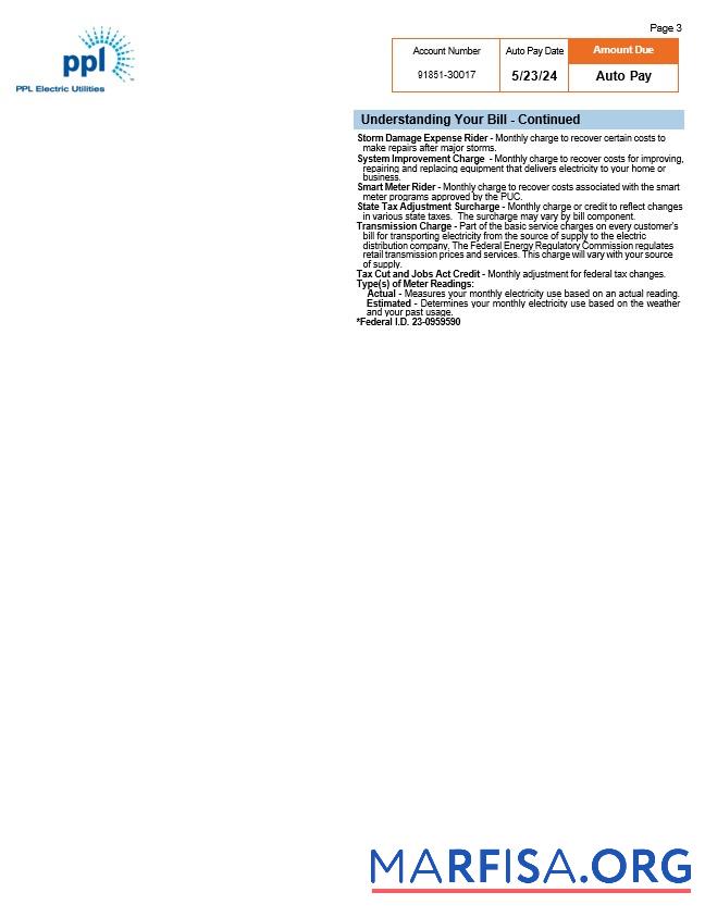 Downloadable USA Pennsylvania PPL electric utility bill, 3 pages 2 example